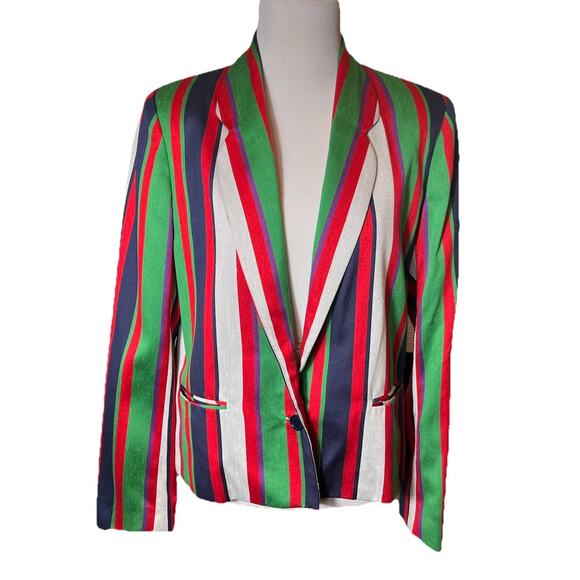 Vintage 1970s Jupe Blazer Women’s Silk Blend Multicolor Stripe ILGWU Union Made - Picture 1 of 16